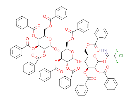 Molecular Structure of 1056442-08-0 (2,3,4,6-tetra-O-benzoyl-α-D-glucopyranosyl-(1-4)-2,3,6-tri-O-benzoyl-α-D-glucopyranosyl-(1-4)-2,3,6-tri-O-benzoyl-D-glucopyranosyl trichloroacetimidate)