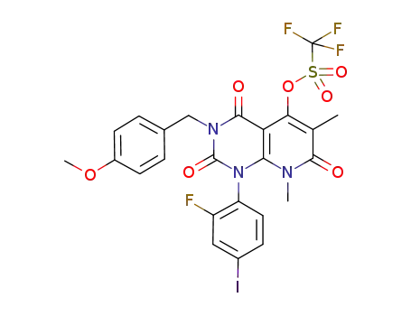 Molecular Structure of 871700-56-0 (1-(2-fluoro-4-iodophenyl)-3-(4-methoxybenzyl)-6,8-dimethyl-2,4,7-trioxo-1,2,3,4,7,8-hexahydropyrido[2,3-d]pyrimidin-5-yl trifluoromethanesulfonate)