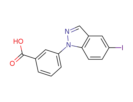 Molecular Structure of 1034155-43-5 (3-(5-iodo-1H-indazol-1-yl)benzoic acid)