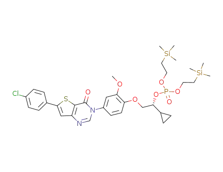 Molecular Structure of 1197420-26-0 ((R)-2-(4-(6-(4-chlorophenyl)-4-oxothieno[3,2-d]pyrimidin-3(4H)-yl)-2-methoxyphenoxy)-1-cyclopropylethyl bis(2-(trimethylsilyl)ethyl)phosphate)