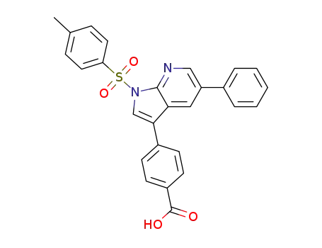 Molecular Structure of 1187209-20-6 (Benzoic acid, 4-[1-[(4-Methylphenyl)sulfonyl]-5-phenyl-1H-pyrrolo[2,3-b]pyridin-3-yl]-)