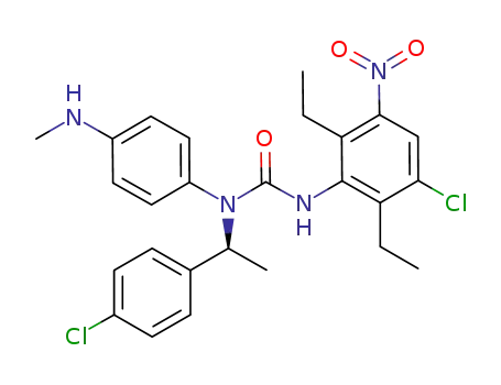 Molecular Structure of 916587-24-1 (Urea,
N'-(3-chloro-2,6-diethyl-5-nitrophenyl)-N-[(1S)-1-(4-chlorophenyl)ethyl]-
N-[4-(methylamino)phenyl]-)
