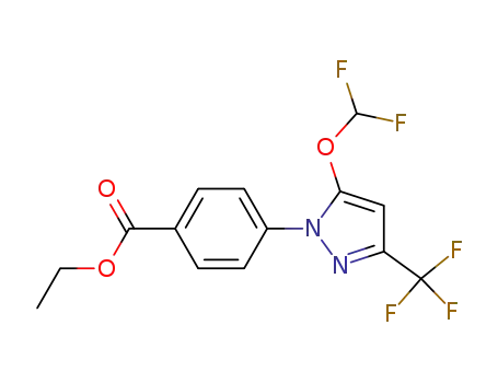 Molecular Structure of 866130-44-1 (4-(5-difluoromethoxy-3-trifluoromethyl-pyrazol-1-yl)-benzoic acid ethyl ester)