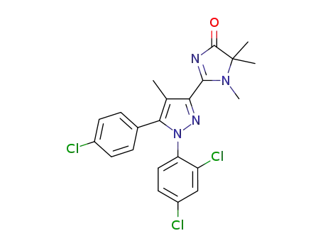 Molecular Structure of 1170700-70-5 (4H-Imidazol-4-one, 2-[5-(4-chlorophenyl)-1-(2,4-dichlorophenyl)-4-methyl-1H-pyrazol-3-yl]-1,5-dihydro-1,5,5-trimethyl-)
