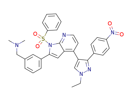 1-(3-(4-(1-ethyl-3-(4-nitrophenyl)-1H-pyrazol-4-yl)-1-(phenylsulfonyl)-1H-pyrrolo[2,3-b]pyridin-2-yl)phenyl)-N,N-dimethylmethanamine