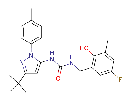 Molecular Structure of 940875-66-1 (1-(2-hydroxy-3-methyl-5-fluorobenzyl)-3-(3-t-butyl-1-p-tolyl-1H-pyrazol-5-yl)urea)