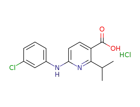 Molecular Structure of 676627-14-8 (3-Pyridinecarboxylic acid, 6-[(3-chlorophenyl)amino]-2-(1-methylethyl)-,
monohydrochloride)