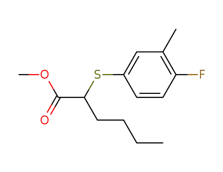 Molecular Structure of 1043450-31-2 (2-(4-fluoro-3-methyl-phenylsulfanyl)-hexanoic acid methyl ester)