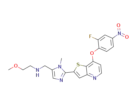 Molecular Structure of 1127329-23-0 (N-((2-(7-(2-fluoro-4-nitrophenoxy)thieno[3,2-b]pyridin-2-yl)-1-methyl-1H-imidazol-5-yl)methyl)-2-methoxyethanamine)