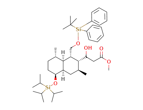 Molecular Structure of 1187676-94-3 (3-[(1S,2R,3S,4aR,5S,8S,8aS)-1-(tert-butyl-diphenyl-silanyloxymethyl)-3,8-dimethyl-5-triisopropylsilanyloxy-decahydro-naphthalen-2-yl]-3-hydroxy-propionic acid methyl ester)