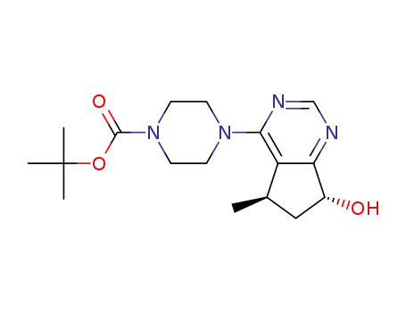 Molecular Structure of 1001180-45-5 (1-Piperazinecarboxylic acid, 4-[(5R,7R)-6,7-dihydro-7-hydroxy-5-methyl-5H-cyclopentapyrimidin-4-yl]-, 1,1-dimethylethyl ester)