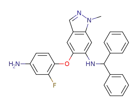 Molecular Structure of 1206800-76-1 (5-(4-amino-2-fluorophenoxy)-N-benzhydryl-1-methyl-1H-indazol-6-amine)