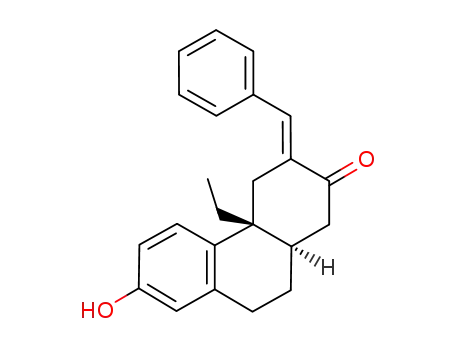 Molecular Structure of 645396-79-8 ((3E,4aR,10aR)-3-benzylidene-4a-ethyl-7-hydroxy-3,4,4a,9,10,10a-hexahydro-1H-phenanthren-2-one)