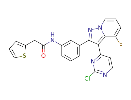 Molecular Structure of 941318-80-5 (N-{3-[3-(2-chloro-4-pyrimidinyl)-4-fluoropyrazolo[1,5-a]pyridin-2-yl]phenyl}-2-(2-thienyl)acetamide)