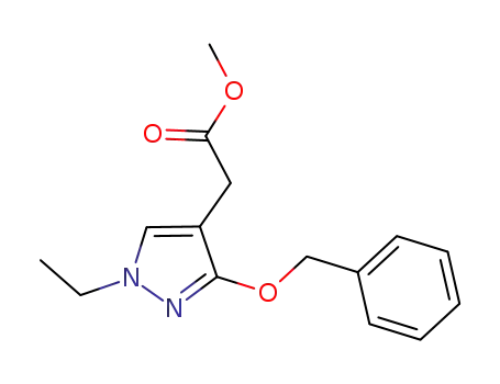 Molecular Structure of 628331-59-9 (1H-Pyrazole-4-acetic acid, 1-ethyl-3-(phenylmethoxy)-, methyl ester)