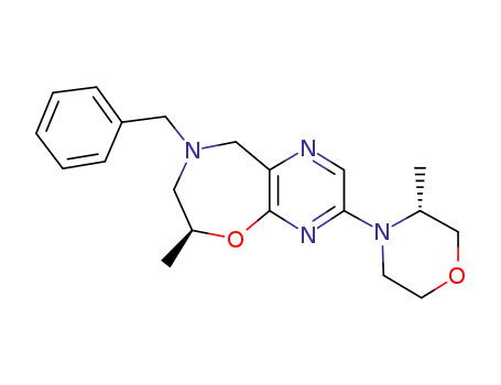 Molecular Structure of 1258394-17-0 ((6S)-8-benzyl-6-methyl-3-[(3R)-3-methylmorpholin-4-yl]-6,7,8,9-tetrahydropyrazino[2,3-f][1,4]oxazepine)