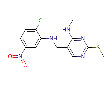 Molecular Structure of 878738-74-0 ({5-[(2-chloro-5-nitro-phenylamino)-methyl]-2-methylsulfanyl-pyrimidin-4-yl}-methyl-amine)