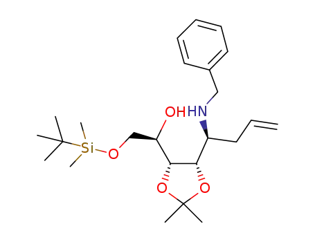 (R)-1-((4R,5S)-5-((S)-1-(benzylamino)-but-3-enyl)-2,2-dimethyl-1,3-dioxolan-4-yl)-2-(tert-butyl-dimethylsilyloxy)ethanol