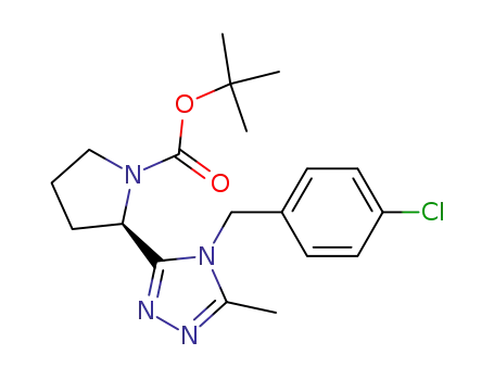 Molecular Structure of 1140495-89-1 (1-Pyrrolidinecarboxylic acid, 2-[4-[(4-chlorophenyl)Methyl]-5-Methyl-4H-1,2,4-triazol-3-yl]-, 1,1-diMethylethyl ester, (2R)-)