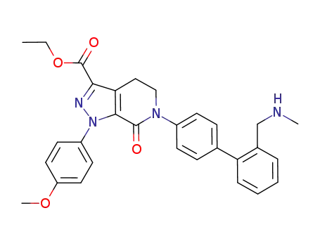 Molecular Structure of 543744-70-3 (1-(4-Methoxy-phenyl)-6-(2'-methylaminomethyl-biphenyl-4-yl)-7-oxo-4,5,6,7-tetrahydro-1H-pyrazolo[3,4-c)pyridine-3-carboxylic acid ethyl ester)