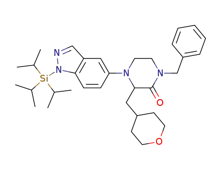 1-benzyl-3-(tetrahydro-pyran-4-ylmethyl)-4-(1-triisopropylsilanyl-1H-indazol-5-yl)-piperazin-2-one
