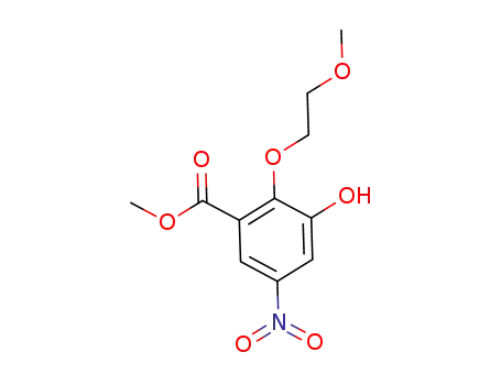 Molecular Structure of 838857-98-0 (Benzoic acid, 3-hydroxy-2-(2-methoxyethoxy)-5-nitro-, methyl ester)