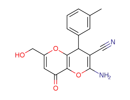 Molecular Structure of 876710-04-2 (2-amino-6-(hydroxymethyl)-4-(3-methylphenyl)-8-oxo-4,8-dihydropyrano[3,2-b]pyran-3-carbonitrile)