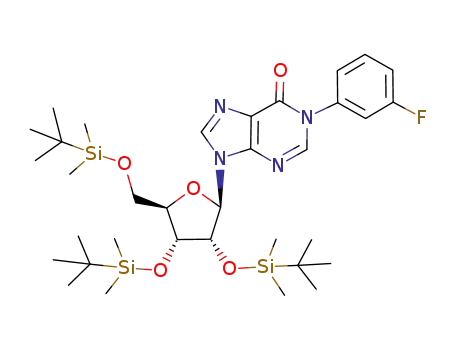 Molecular Structure of 864847-17-6 (N<sub>1</sub>-(3-fluorophenyl)-2',3',5'-tris-(O-tert-butyldimethylsilyl)-inosine)