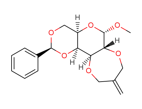 Molecular Structure of 1263386-75-9 (methyl 4,6-O-(S)-benzylidene-2,3-O-(2-methylidene-1,3-propylene)-α-D-galactopyranoside)