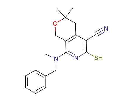 Molecular Structure of 889656-83-1 (1H-Pyrano[3,4-c]pyridine-5-carbonitrile,
3,4,6,7-tetrahydro-3,3-dimethyl-8-[methyl(phenylmethyl)amino]-6-thioxo-)