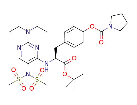 Molecular Structure of 947739-48-2 ((S)-4-(3-tert-butoxy-2-(2-(diethylamino)-5-(N-(methylsulfonyl)-methylsulfonamido)pyrimidin-4-ylamino)-3-oxopropyl)phenyl pyrrolidine-1-carboxylate)