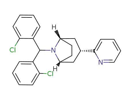 Molecular Structure of 936106-68-2 (8-Azabicyclo[3.2.1]octane, 8-[bis(2-chlorophenyl)methyl]-3-(2-pyridinyl)-, (3-exo)-)