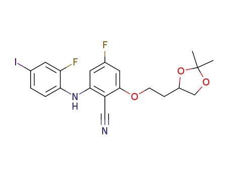 Molecular Structure of 1084333-29-8 (2-[2-(2,2-dimethyl-1,3-dioxolan-4-yl)ethoxy]-4-fluoro-6-[(2-fluoro-4-iodophenyl)amino]benzonitrile)