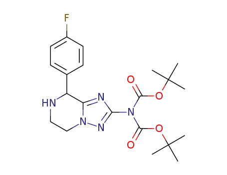 Molecular Structure of 1319068-06-8 ([8-(4-fluoro-phenyl)-5,6,7,8-tetrahydro-[1,2,4]triazolo[1,5-a]pyrazin-2-yl]-[di-(tert-butoxycarbonyl)]-amine)