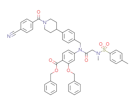 Molecular Structure of 1357182-39-8 (benzyl 2-(benzyloxy)-4-(N-(4-(1-(4-cyanobenzoyl)piperidin-4-yl)benzyl)-2-(N,4-dimethylphenylsulfonamido)acetamido)benzoate)