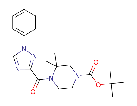 Molecular Structure of 1443759-18-9 (3,3-dimethyl-4-(1-phenyl-1Η-[1,2,4]triazole-3-carbonyl)-piperazine-1-carboxylic acid tert-butyl ester)