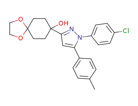 Molecular Structure of 1224949-55-6 (8-(1-(4-chlorophenyl)-5-(p-tolyl)-1H-pyrazol-3-yl)-1,4-dioxaspiro[4.5]decan-8-ol)