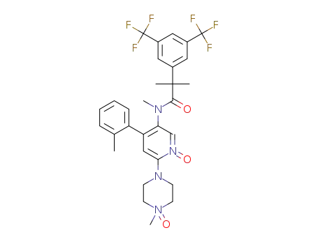 Molecular Structure of 1431216-60-2 (4-(5-(2-(3,5-bis(trifluoromethyl)phenyl)-N,2-dimethylpropanamido)-1-oxido-4-(o-tolyl)pyridin-2-yl)-1-methylpiperazine-1-oxide)
