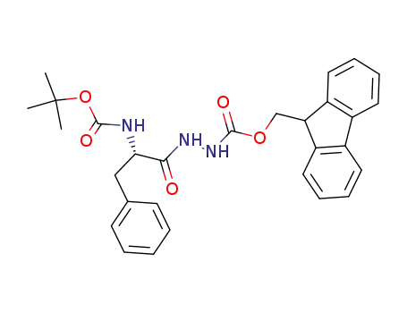 Molecular Structure of 947527-93-7 (N'-((S)-2-tert-Butoxycarbonylamino-3-phenyl-propionyl)-hydrazine carboxylic acid 9H-fluoren-9-ylmethyl ester)
