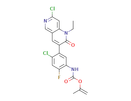 Molecular Structure of 1442474-41-0 (prop-1-en-2-yl (4-chloro-5-(7-chloro-1-ethyl-2-oxo-1,2-dihydro-1,6-naphthyridin-3-yl)-2-fluorophenyl)carbamate)