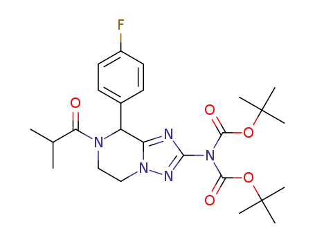 Molecular Structure of 1319068-09-1 ([8-(4-fluoro-phenyl)-7-isobutyryl-5,6,7,8-tetrahydro-[1,2,4]triazolo[1,5-a]pyrazin-2-yl]-[di-(tert-butoxycarbonyl)]-amine)