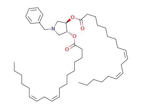 Molecular Structure of 1346224-25-6 ((3R,4R)-1-benzylpyrrolidine-3, 4-diyl di((9Z,12Z)-octadec-9,12-dienoate))
