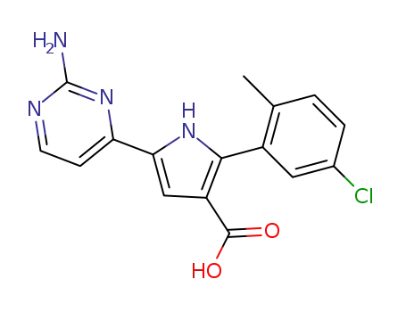 Molecular Structure of 1403680-12-5 (5-(2-aminopyrimidin-4-yl)-2-(5-chloro-2-methyl-phenyl)-1H-pyrrole-3-carboxylic acid)
