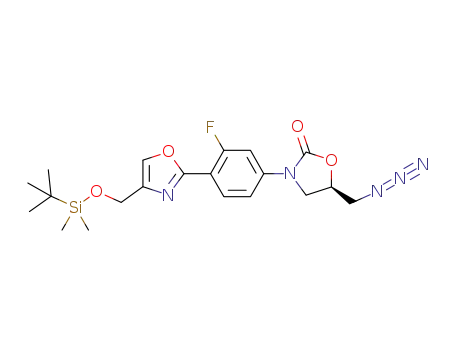 Molecular Structure of 1087353-65-8 (5-(R)-azidomethyl-3-{4-[4-(tert-butyl-dimethyl-silanyloxymethyl)-oxazol-2-yl]-3-fluoro-phenyl}-oxazolidin-2-one)