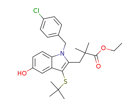 Molecular Structure of 154325-77-6 (ethyl 3-(3-(tert-butylthio)-1-(4-chlorobenzyl)-5-hydroxy-1H-indol-2-yl)-2,2-dimethylpropanoate)