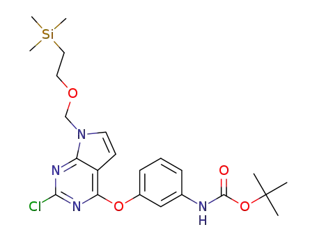 Molecular Structure of 1428775-59-0 (tert-butyl {3-[(2-chloro-7-{[2-(trimethylsilyl)ethoxy]methyl}-7H-pyrrolo[2,3-d]pyrimidin-4-yl)oxy]phenyl}carbamate)