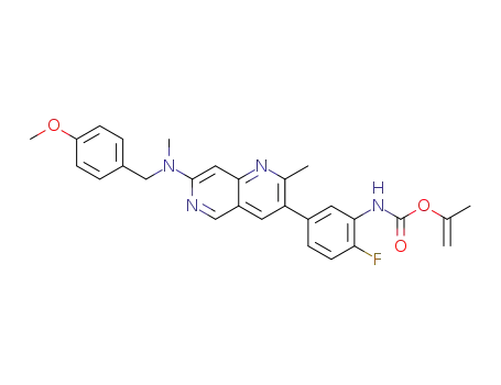 Molecular Structure of 1455036-62-0 (prop-1-en-2-yl (2-fluoro-5-(7-((4-methoxybenzyl)(methyl)amino)-2-methyl[1,6]naphthyridin-3-yl)phenyl)carbamate)