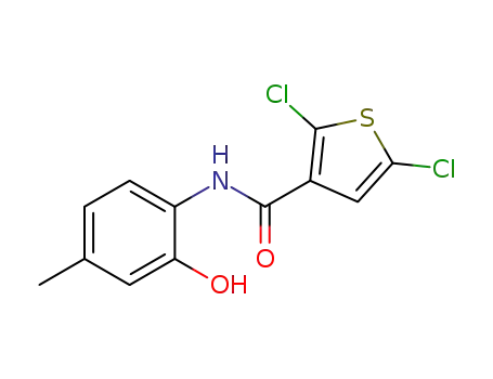 Molecular Structure of 1418130-85-4 (2,5-dichloro-N-(2-hydroxy-4-methyl-phenyl)thiophene-3-carboxamide)