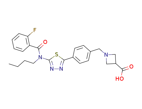 Molecular Structure of 1220709-59-0 (1-(4-(5-(N-butyl-2-fluorobenzamido)-1,3,4-thiadiazol-2-yl)benzyl)azetidine-3-carboxylic acid)