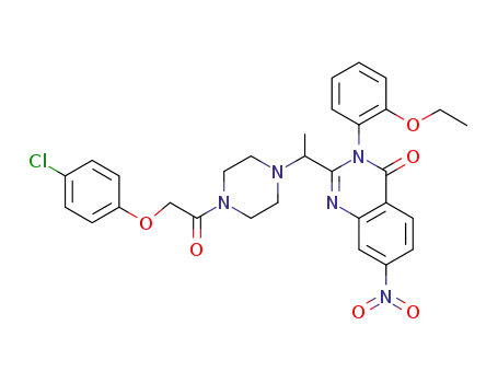 Molecular Structure of 1091585-47-5 (2-(1-{4-[2-(4-chloro-phenoxy)-acetyl]-piperazin-1-yl}-ethyl)-3-(2-ethoxy-phenyl)-7-nitro-3H-quinazolin-4-one)